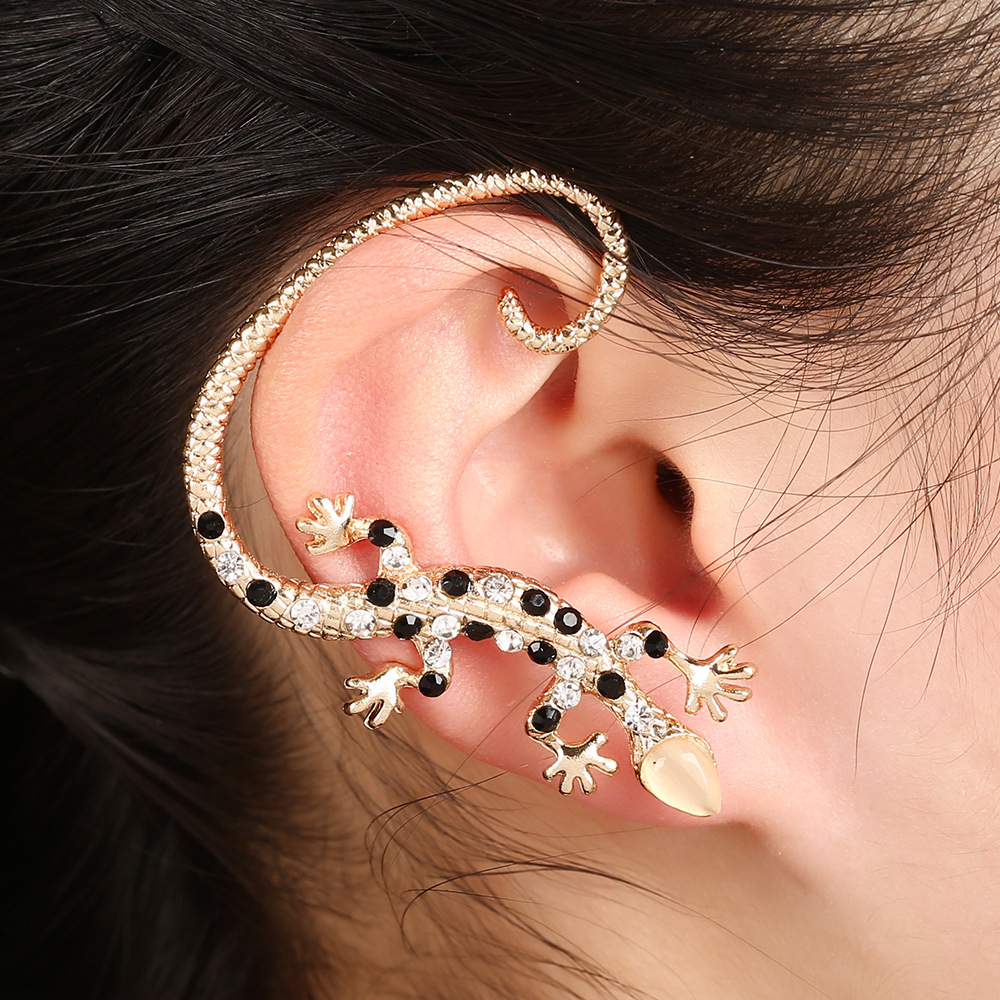 Crystal Diamond Gecko Lizard Ear Clip display picture 8