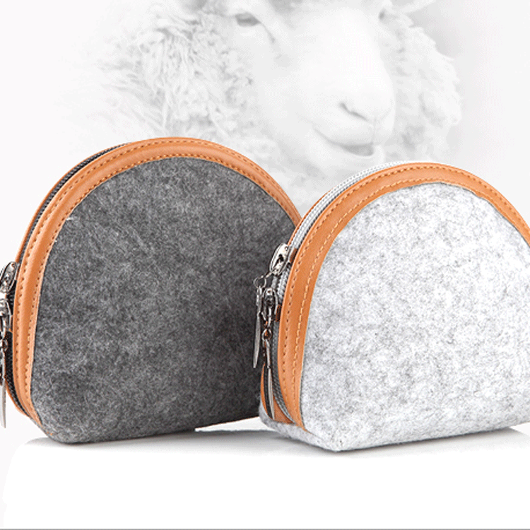 厂家批发时尚简约纯色毛毡零钱包 毛毡收纳包毛毡化妆包可定制