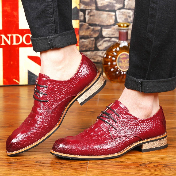 Новые кожаные туфли с острым носком под крокодила, мужские модные деревянные туфли на каблуке-подкове в Корейском стиле