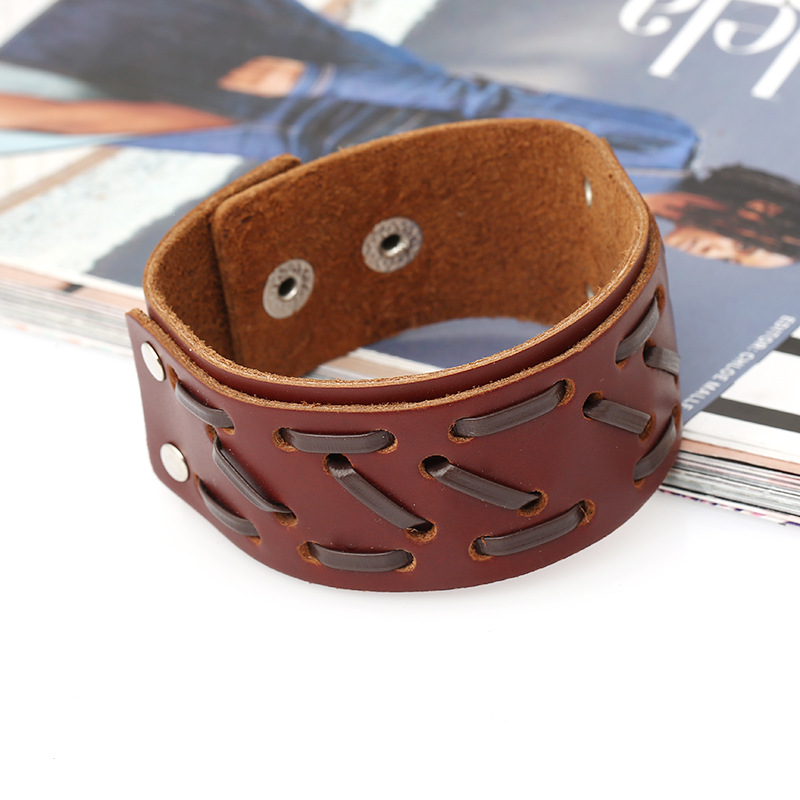 Jewelry Wholesale Simple Retro Leather Bracelet Men's Punk Leather Bracelet display picture 1