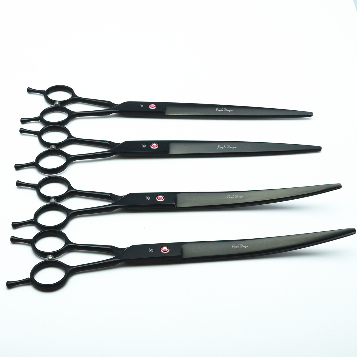 紫龙9.0寸高档双尾宠物剪刀平剪直剪宠物美容剪黑色弯剪翘剪送包