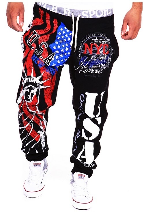 European Station Men's Statue of Liberty Digital Printed Casual Pants Foreign Trade Printed Large Size Leg Trousers