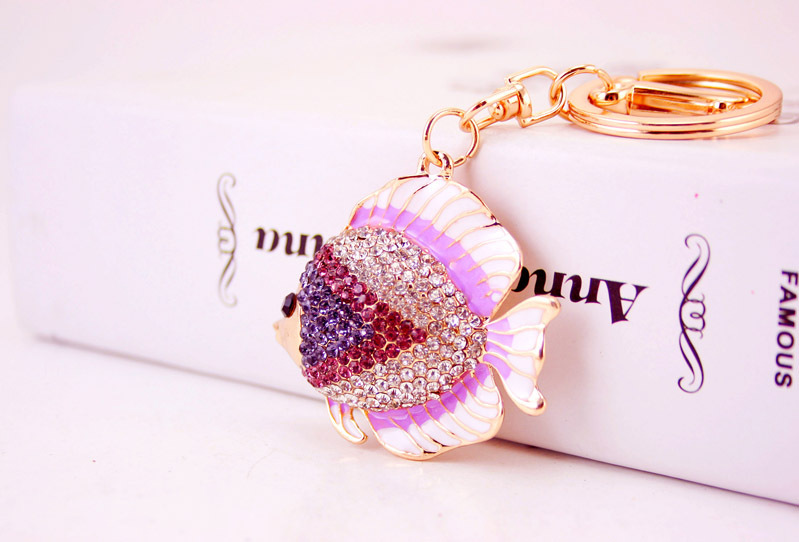 39g Weight Alloy, Metal Material Fish Pattern Unisex Gender Pink, Purple, Blue, Yellow Color Creative Diamond Cartoon Color Tropical Fish Keychain 4