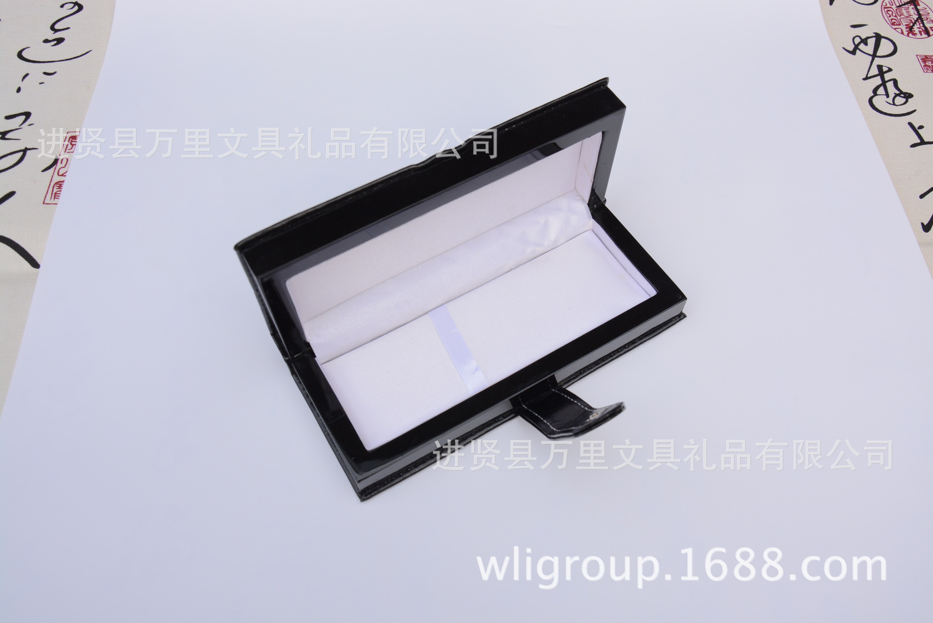 万里文具集团直营商务黑色PU皮质笔盒 高档金属礼品笔网笔盒 推广