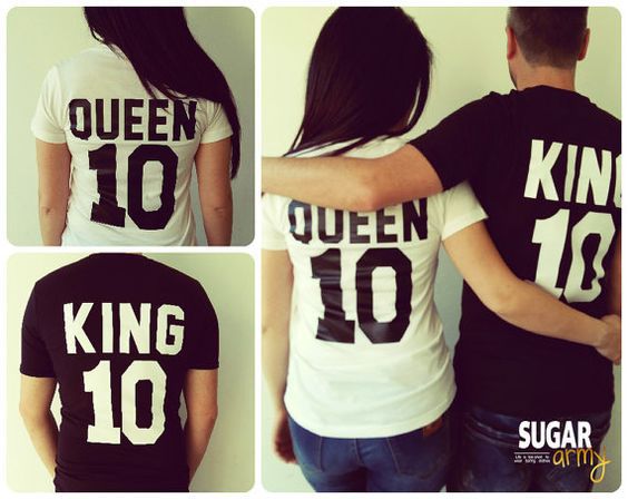 (2개) 2017 EBAY  새로운 인쇄 QUEEN10 KING10 코튼 커플 티셔츠 여성 여름 1665