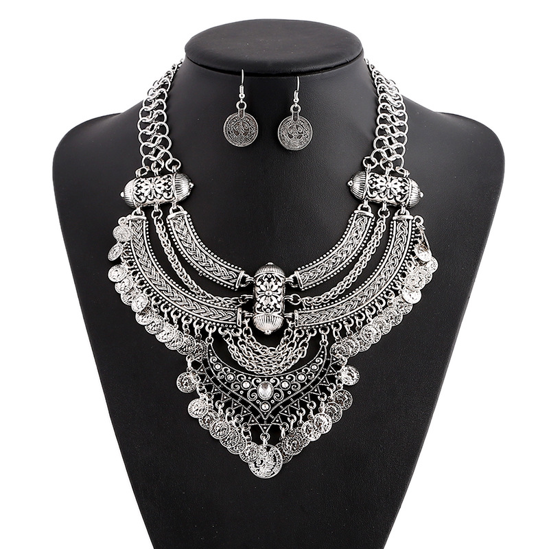 95g Weight Resin Inlay Material Earrings, Necklace Classification 1 Set Quantity Retro Ethnic Style Solid Color Resin Alloy Wholesale Earrings Necklace