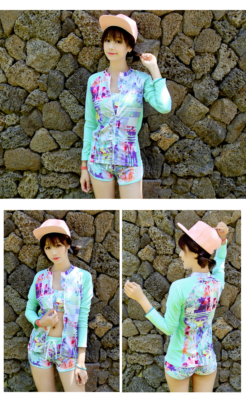 Thương hiệu áo tắm nữ bảo thủ ba mảnh chia tay boxer cỡ lớn mỏng chống nắng áo dài tay áo tắm mỏng bên bờ biển - Bộ đồ bơi hai mảnh 	đồ bơi 2 mảnh short