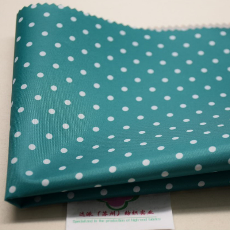 欧标绿底白点印花 190T涤塔夫 PVC防水 野餐篮/冰袋用