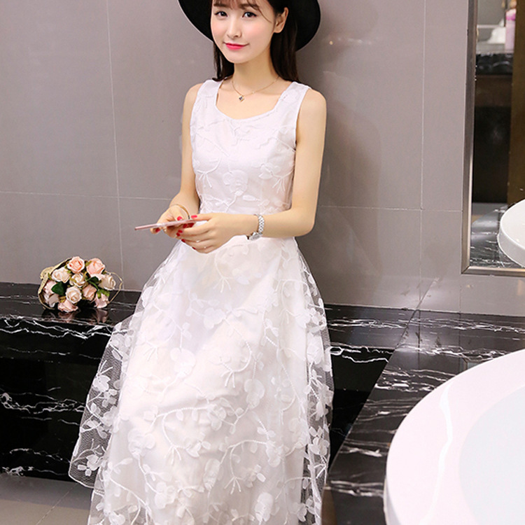 trạm châu Âu 2017 mùa hè phụ nữ mới organza ren thêu ống tay đầm cao cấp