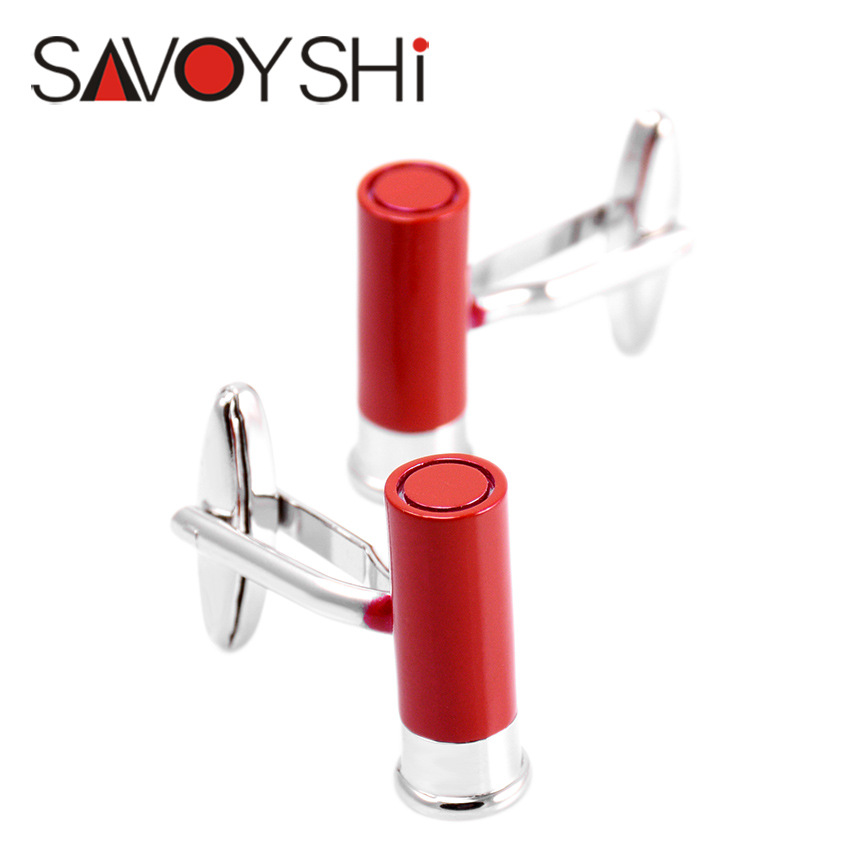 Savas Brand French Shirt Cufflinks Men's and Women's Red Baking Paint Fun Shotgun Bullet Shape Cuff Nails