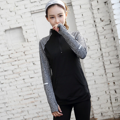 新款戶外跑步休閑長袖運動外套 立領拉鏈拼色健身瑜伽服 秋冬女