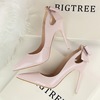 Korean version sexy thin high heels thin heels shallow mouth pointed patent leather hollowed out back bow single shoes