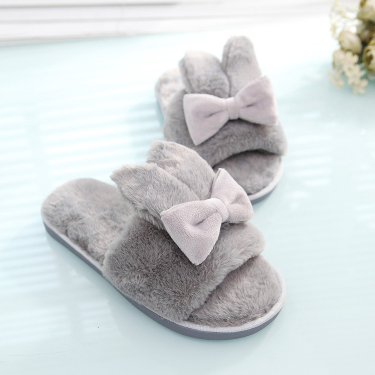 Bows One Word Plush Cotton Slippers NSKJX104266