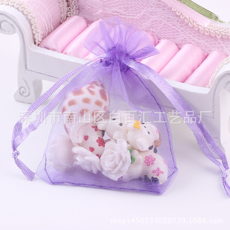 批发各种型号网纱袋雪纱袋欧根纱束口袋喜糖婚庆袋手工皂小纱袋