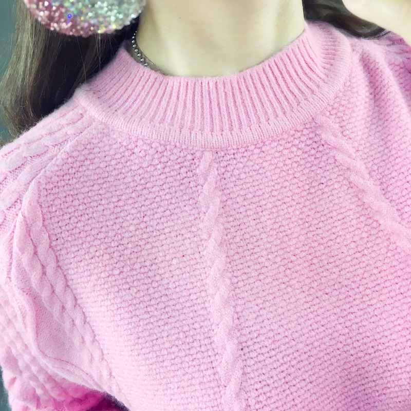 2021年秋季新款半高领甜美纯色麻花编织针织套头毛衣女 1件代发