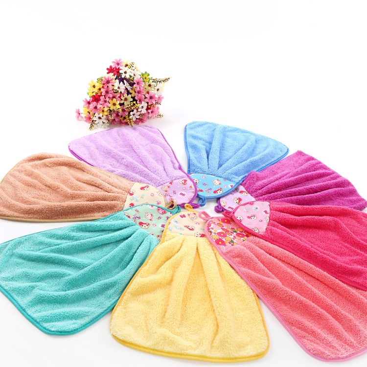 厂家供应擦手巾 纳米纤维珊瑚绒韩版儿童卡通彩色可挂式吸水毛巾