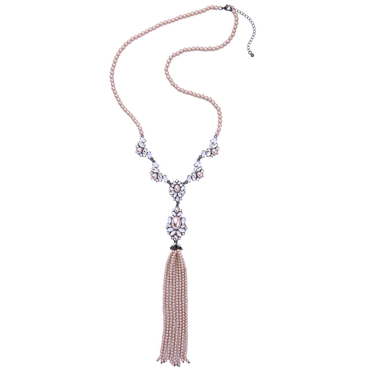 Korean Style Long Fringed Pearl Necklace National Fashion Ethnic Sweater Chain Fashion Temperament Necklace Internet Influencer Street Snap Necklace display picture 10