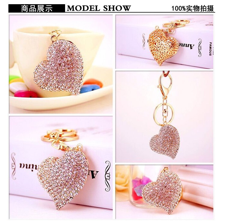 38g Weight Alloy, Metal Material Heart Pattern Unisex Gender White Color Kuxi Ornament White Rhinestone Peach Heart Car Key Ring Metal Pendant Women's Bag Accessories Couple Love Key Chain 无