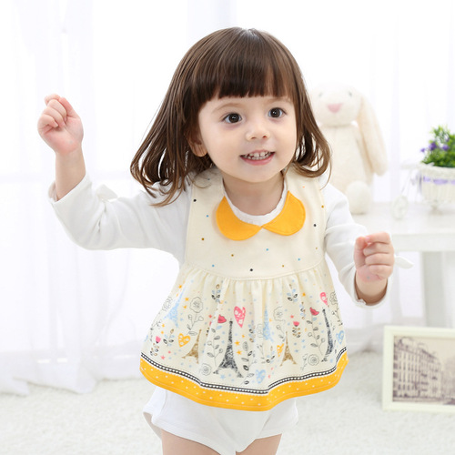 Waterproof pure cotton skirt-type bib and strap-type adjustable saliva napkin for baby girl eating bib large size