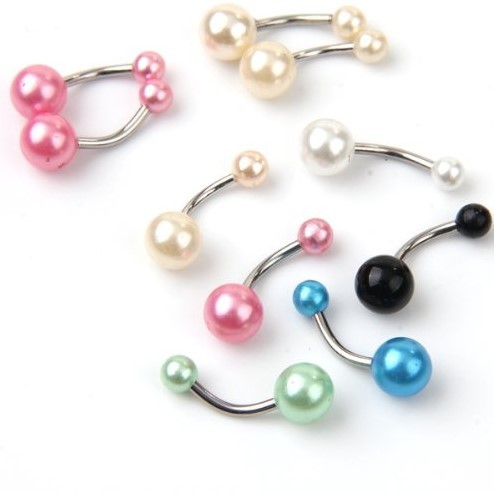 puncture Jewelry Cheap wholesale Belly Ring Navel electroplate Paint Pearl goods in stock Explosive money