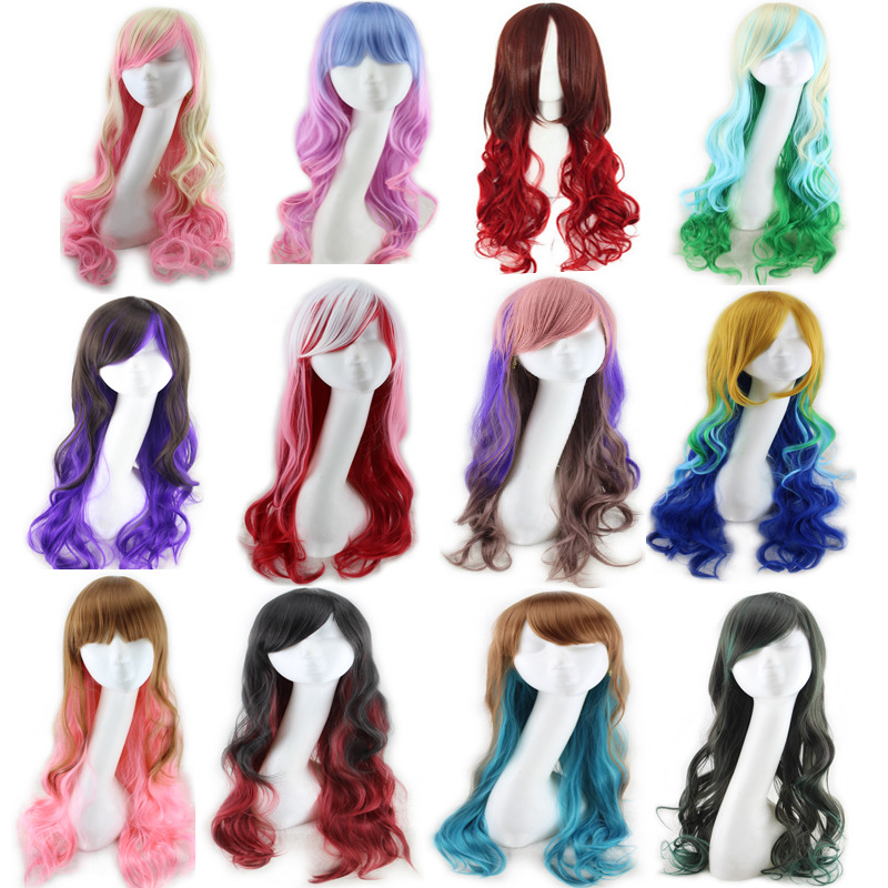 Peluca de pelo sintético Moda Anime Cosplay Fibra química Hermoso Largo Ondulado_voghion.com