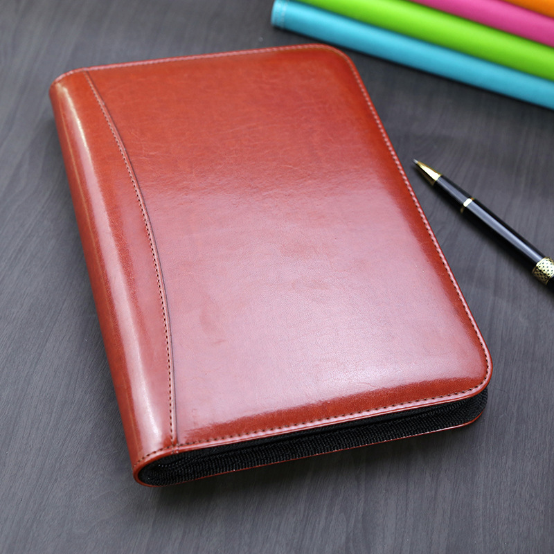 A5 Zipper bag Loose-leaf notebook Business Manager Calculator Leather surface PU Custom notepad