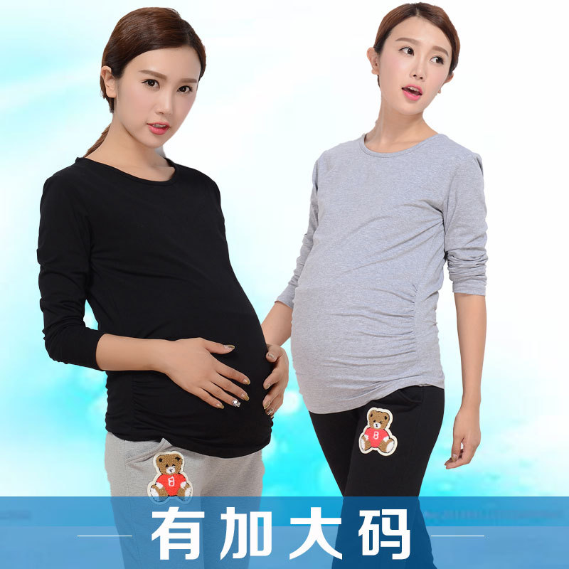 new pattern pregnant woman Bottoming coat Spring Korean Edition pregnant woman Base coat T-shirts maternity dress Large jacket black grey