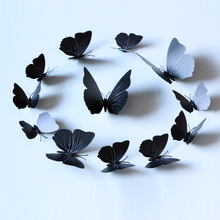 纯色蝴蝶纯黑色单层套装蝴蝶墙贴跨境工艺品蝴蝶装饰品冰箱贴立体