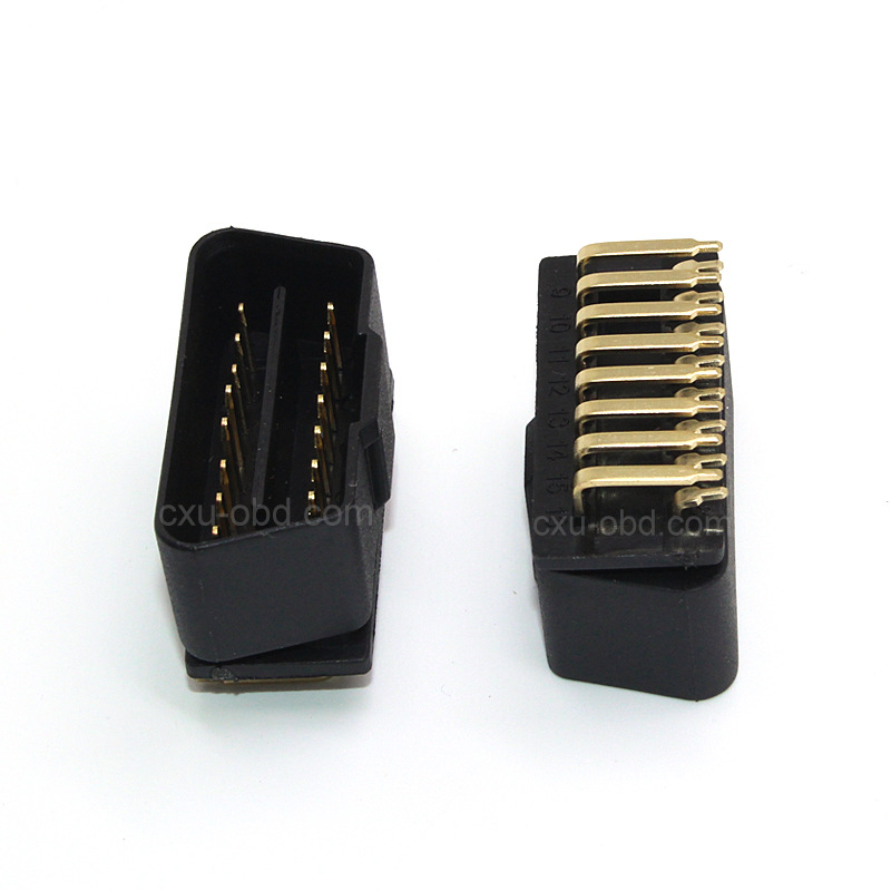 OBD2 16pin/针 公头 镀金连接器/90度向右弯针 /插头/汽车接口
