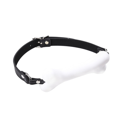 Female dog slave bone-shaped mouth gag, alternative sex toy for training girls, white leather gag