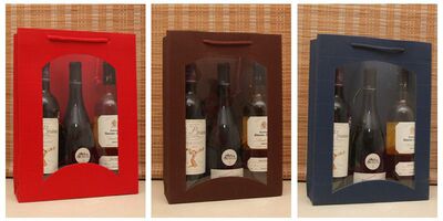 36*25*8.5厘米出口3支装瓦楞纸开窗酒袋加厚红酒袋子