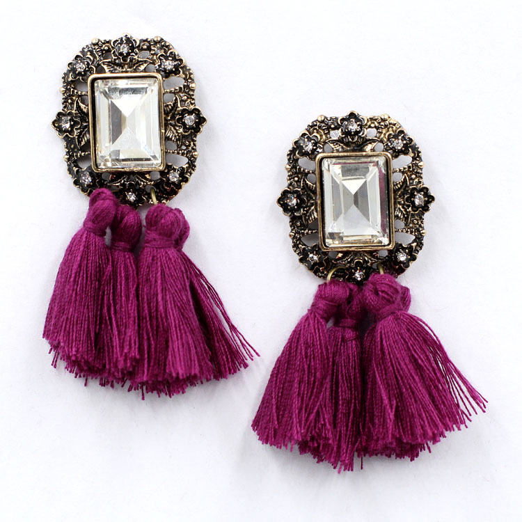 European And American Style Tassel Geometric Inlaid Diamond Earrings Jewelry display picture 9