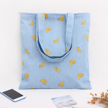 韓版手工文藝小清新帆布包 單肩手提棉麻布袋 香蕉印花環保購物袋