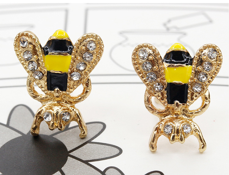 Korean style ear jewelry wholesale fashion sweet color glaze drip oil diamond bee stud earringspicture2