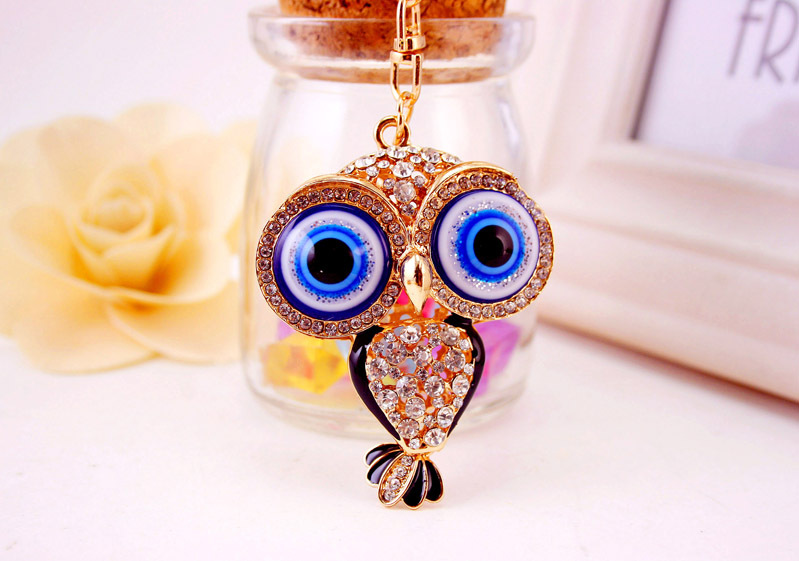 46g Weight Alloy, Metal Material Owl Pattern Unisex Gender Pink, Red, Blue, Black Color Korean  Creative Cute Cartoon Big-eyed Cute Owl Diamond Keychain 14