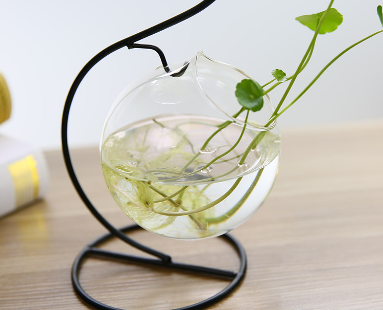 Creativo de estilo europeo colgante florero de vidrio hidropónico botella colgante Marco de hierro tanque de peces decoración del hogar artesanía