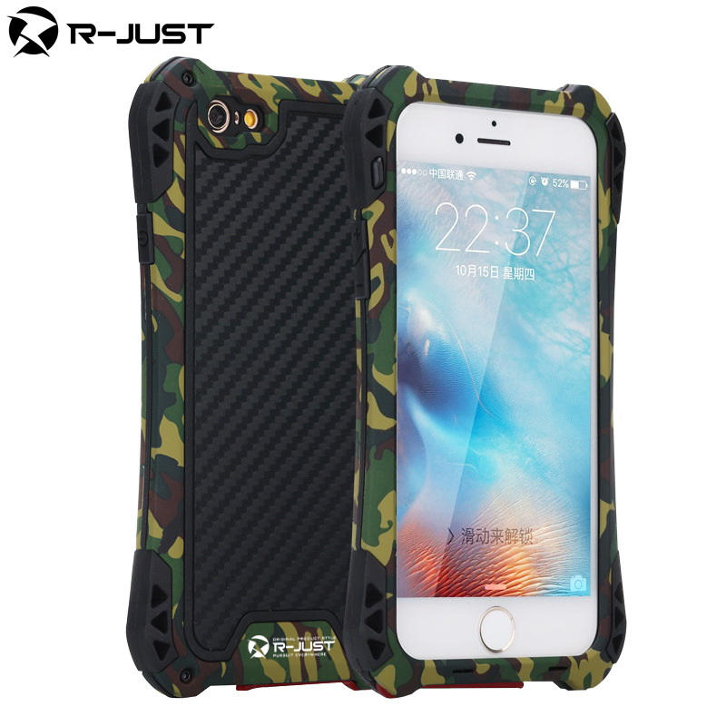 R-JUST Amira Heavy Duty Dirtproof Shockproof Rainproof Aluminum Metal Bumper Carbon Fiber Back Cover Case for Apple iPhone 6S/6 & iPhone 6S Plus