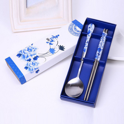 不锈钢餐具礼品批发定制logo地推公司促销活动小礼品筷勺套装礼盒|ru