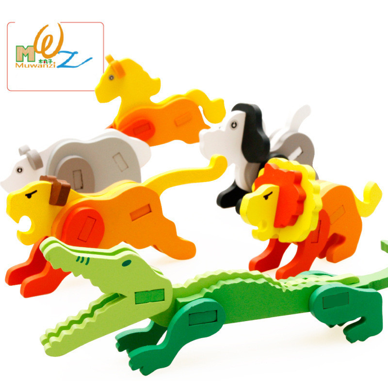 木丸子儿童木质3D动物立体拼图拼板模型 早教益智力积木玩具批发