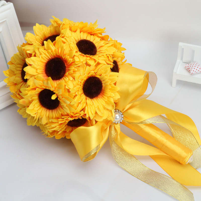 欧式田园仿真太阳花新娘手捧花批发 向日葵手捧花 婚礼婚庆用品