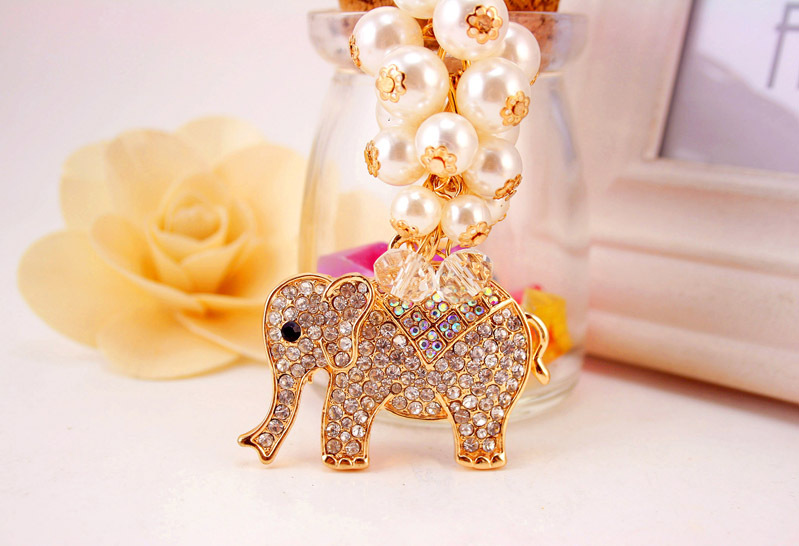 50g Weight Alloy, Metal Material Animal Pattern Unisex Gender White Color Pearl Elephant Keychain 6