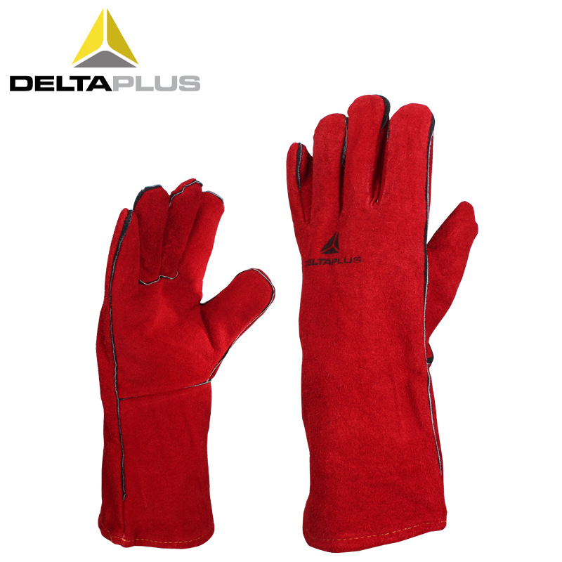 代尔塔205515隔热焊工手套 电焊打磨防火阻燃牛皮劳保手套35cm