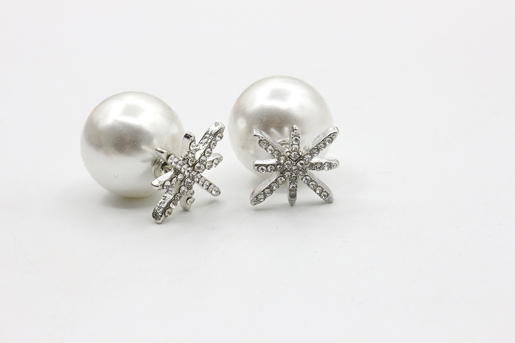 Micro Studded Star Earrings Pearl Silver Stud Earrings Female Flower Snowflake Earrings display picture 7