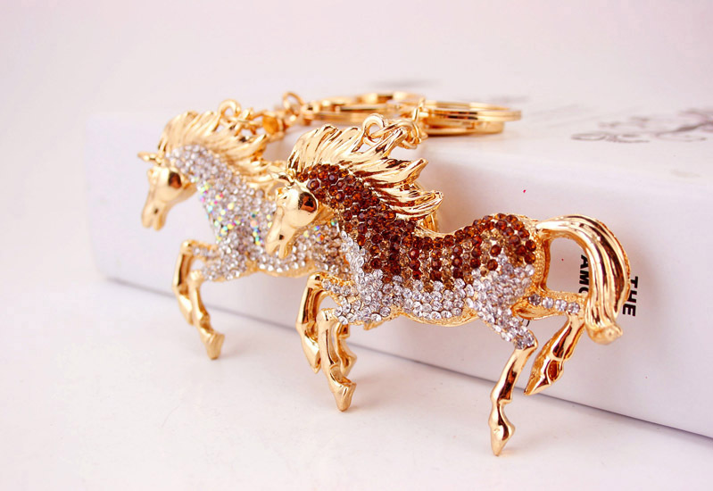 56g Weight Alloy, Metal Material Animal Pattern Unisex Gender Coffee, White Color Fashion Zodiac Horse Diamond Keychain 1