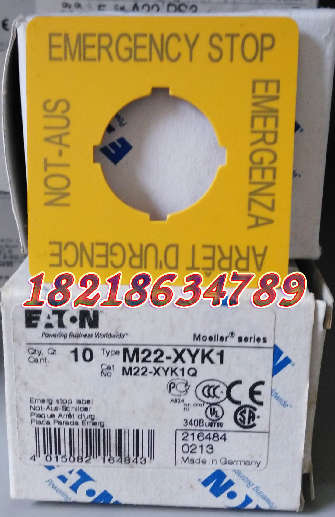 EATON M22-XYK1 穆勒方形急停按钮标牌,正品现货