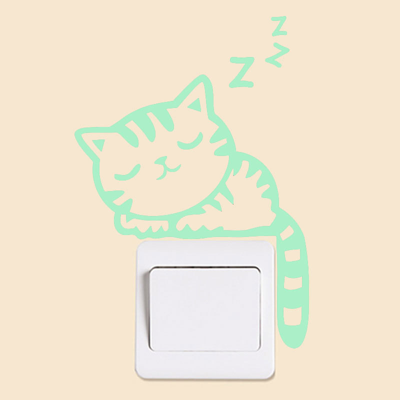 Stiker dinding diukir bercahaya switch stiker kucing mengantuk 