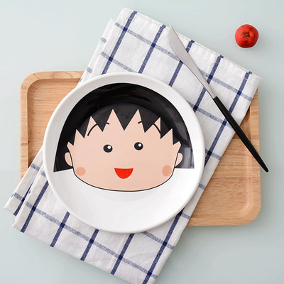 彩色樱桃小丸子摆件盘陶瓷创意日式蛋糕家用菜盘8寸西餐盘加logo