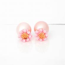 新款白色植物花卉耳飾品 韓版小雛菊雙面珍珠耳釘耳環CHSE2015209