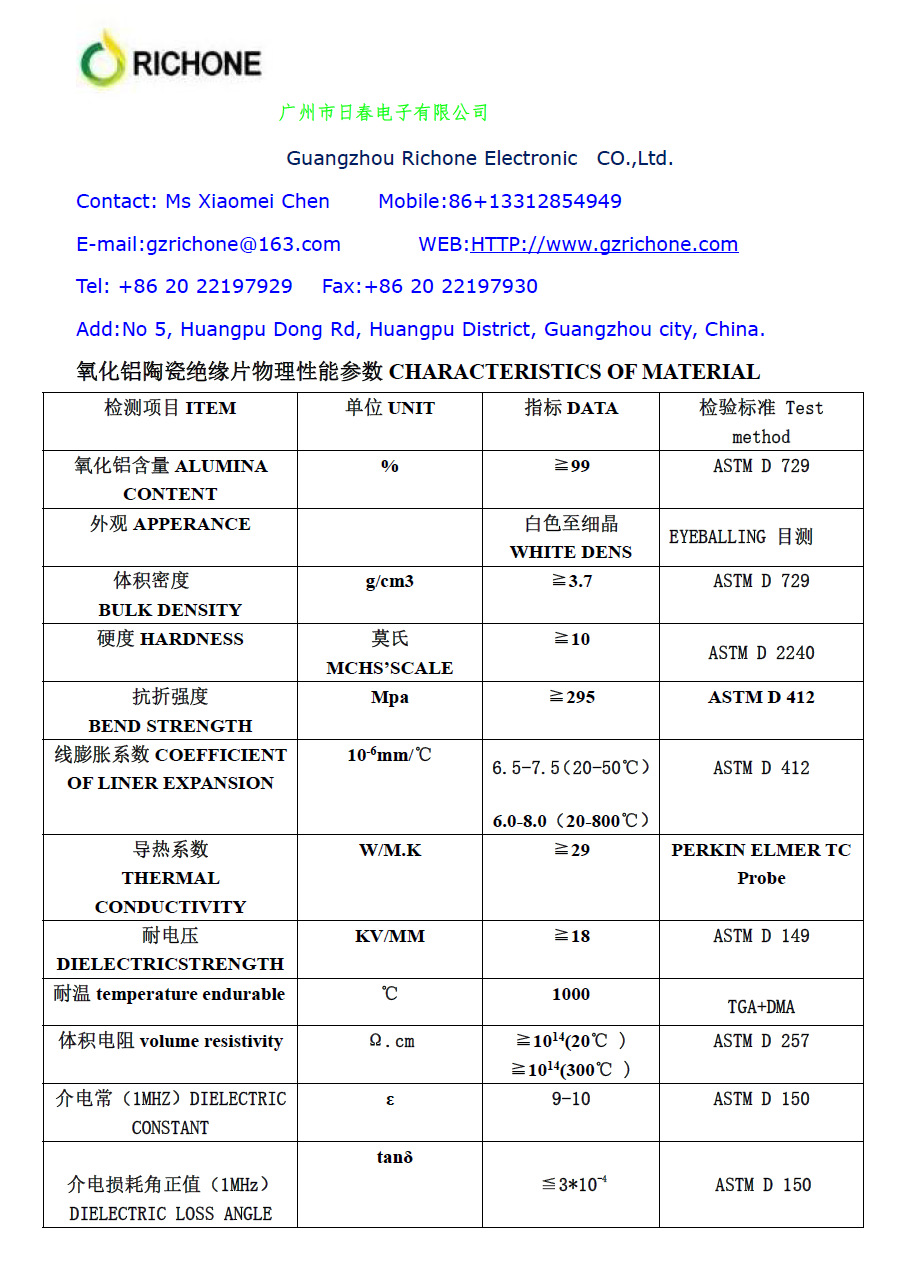 氧化铝陶瓷性能参数图片