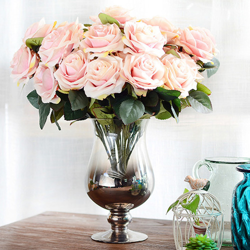 Factory direct sales Guangzhou artificial flowers wholesale 10 French roses wedding decoration home artificial flower ornaments